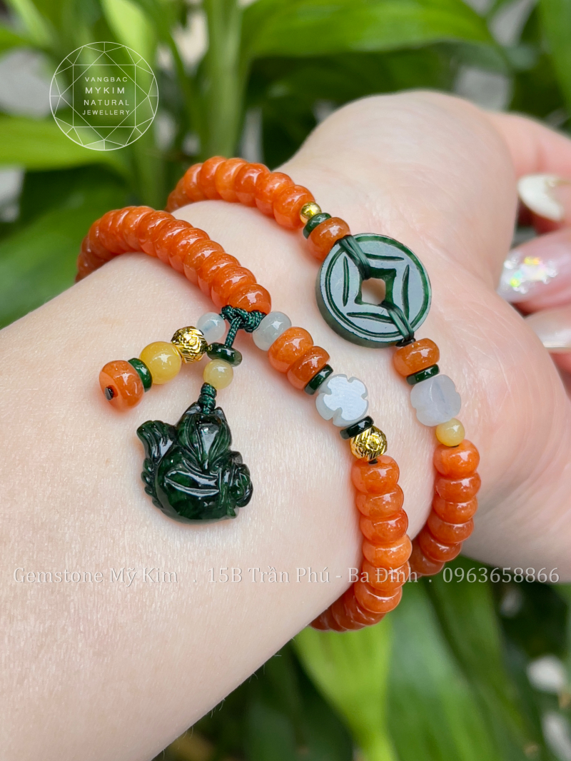 Set Vòng Ngọc Phỉ Thúy Jadeite Cam - Mix Vàng 