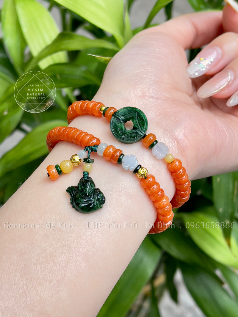 Set Vòng Ngọc Phỉ Thúy Jadeite Cam - Mix Vàng 