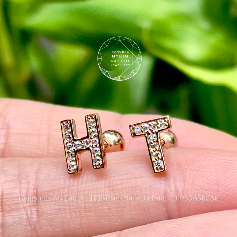 Bông Tai Chữ Vàng Hồng 18k - Size 8x6