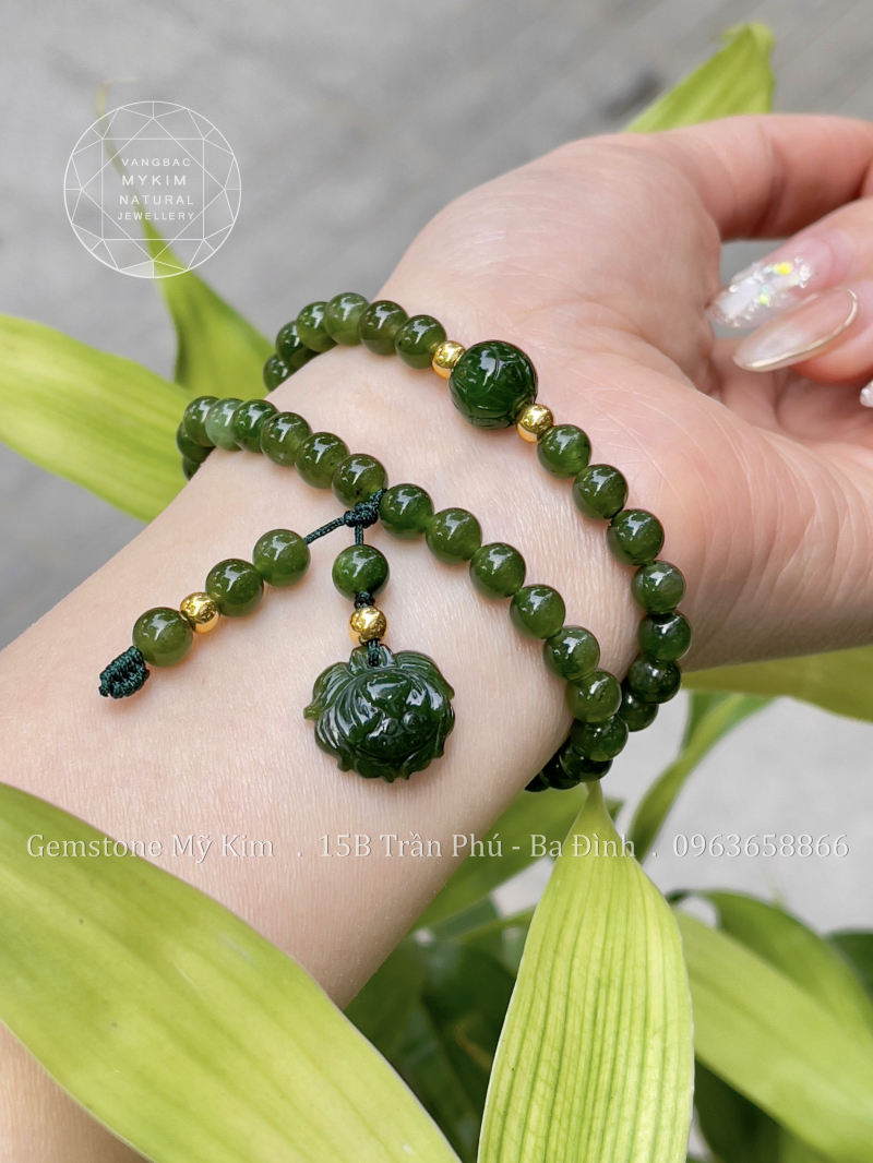 💚 Vòng Ngọc Bích 6mm Nephrite VIP • 🪷 Hoa Sen Mix Vàng  • Trang Sức Phong Thủy Tài Lộc & Bình An