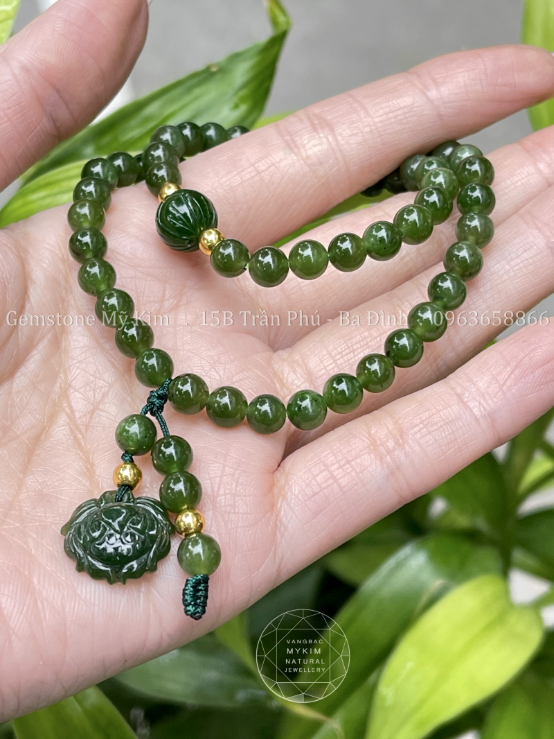 💚 Vòng Ngọc Bích 6mm Nephrite VIP • 🪷 Hoa Sen Mix Vàng  • Trang Sức Phong Thủy Tài Lộc & Bình An