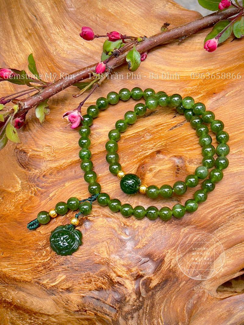💚 Vòng Ngọc Bích 6mm Nephrite VIP • 🪷 Hoa Sen Mix Vàng  • Trang Sức Phong Thủy Tài Lộc & Bình An