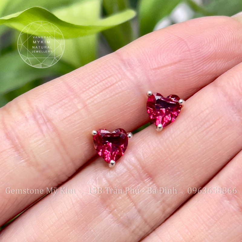 Bông Tai Trái Tim Đỏ - Bạc si vàng trắng cao cấp