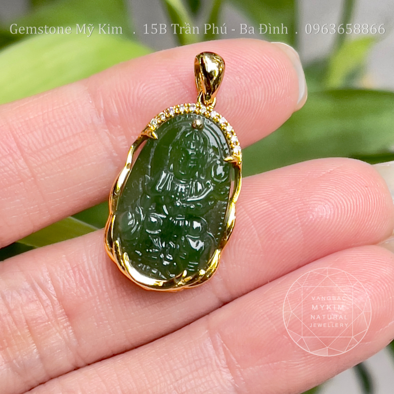 Phật Bản Mệnh Ngọc Bích Nephrite • Phổ Hiền Bồ Tát • Tuổi Thìn & Tỵ • Đính Kim Cương TN