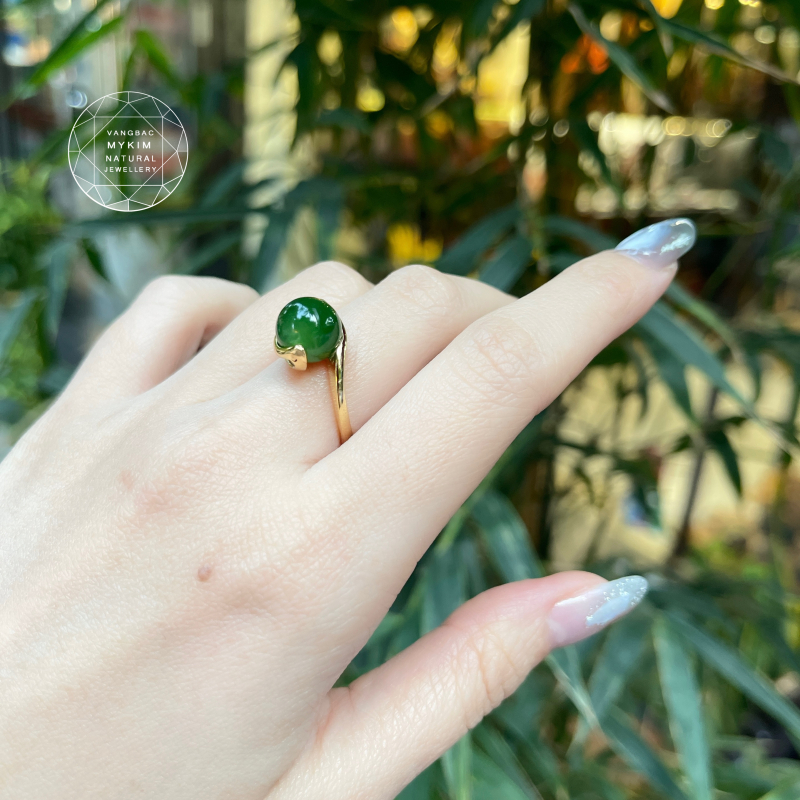 Nhẫn Ngọc Bích Nephrite •  Vàng 10k • Trang Sức Phong Thủy Tài Lộc & Bình An