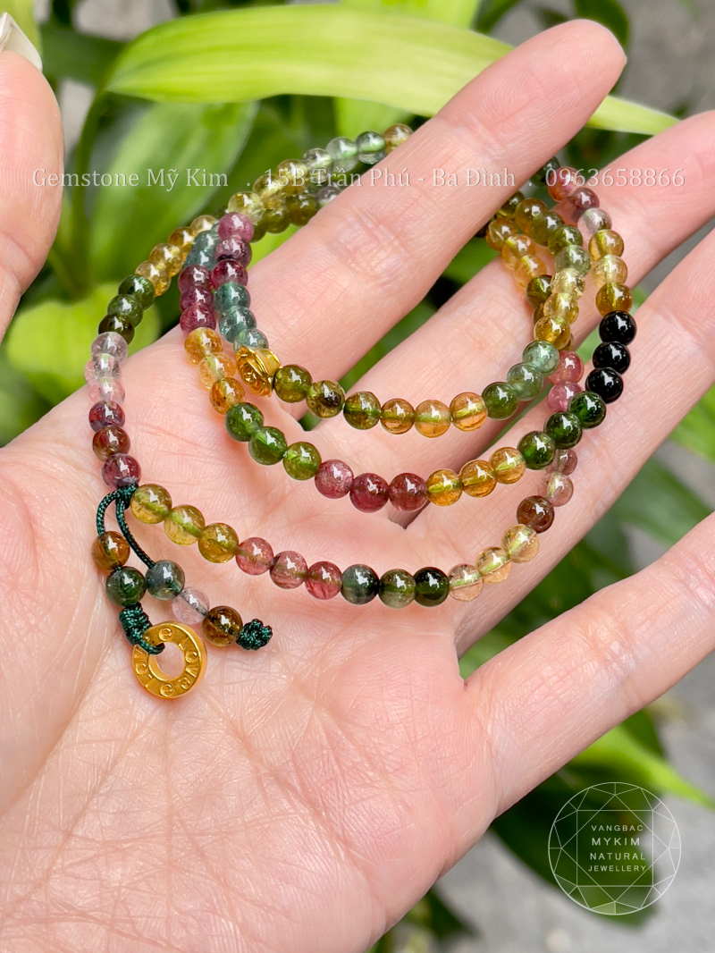 Vòng Tourmaline Đa Sắc - Charm Vàng  Love