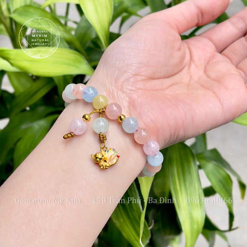 Vòng Tay Đá Beryl Đa Sắc - Charm Hồ Ly Vàng