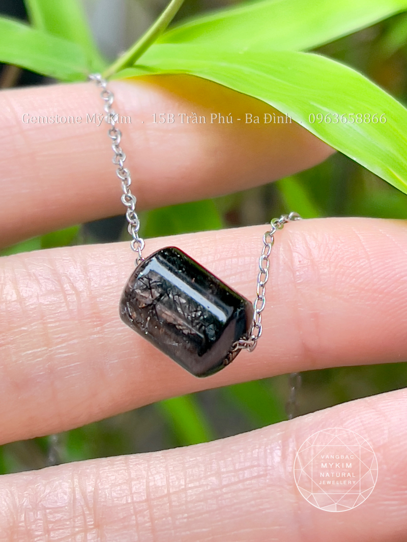 🖤 Dây Chuyền Lu Thống Thạch Anh Tóc Đen – Mặt Trơn | Dây Xích Mảnh Bạc Si Vàng Trắng