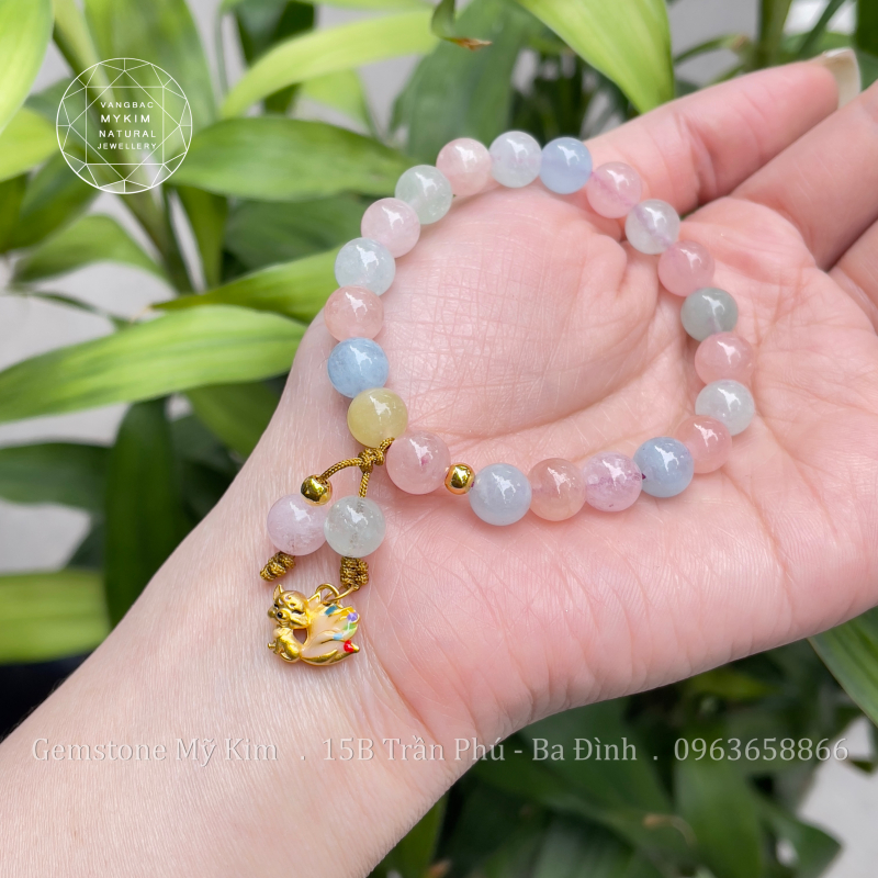 Vòng Tay Đá Beryl Đa Sắc - Charm Hồ Ly Vàng