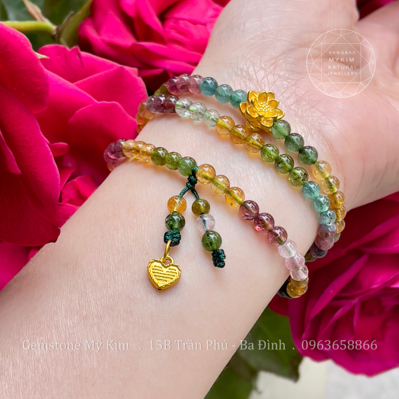 Vòng Tourmaline Đa Sắc - Charm Vàng Hoa Sen