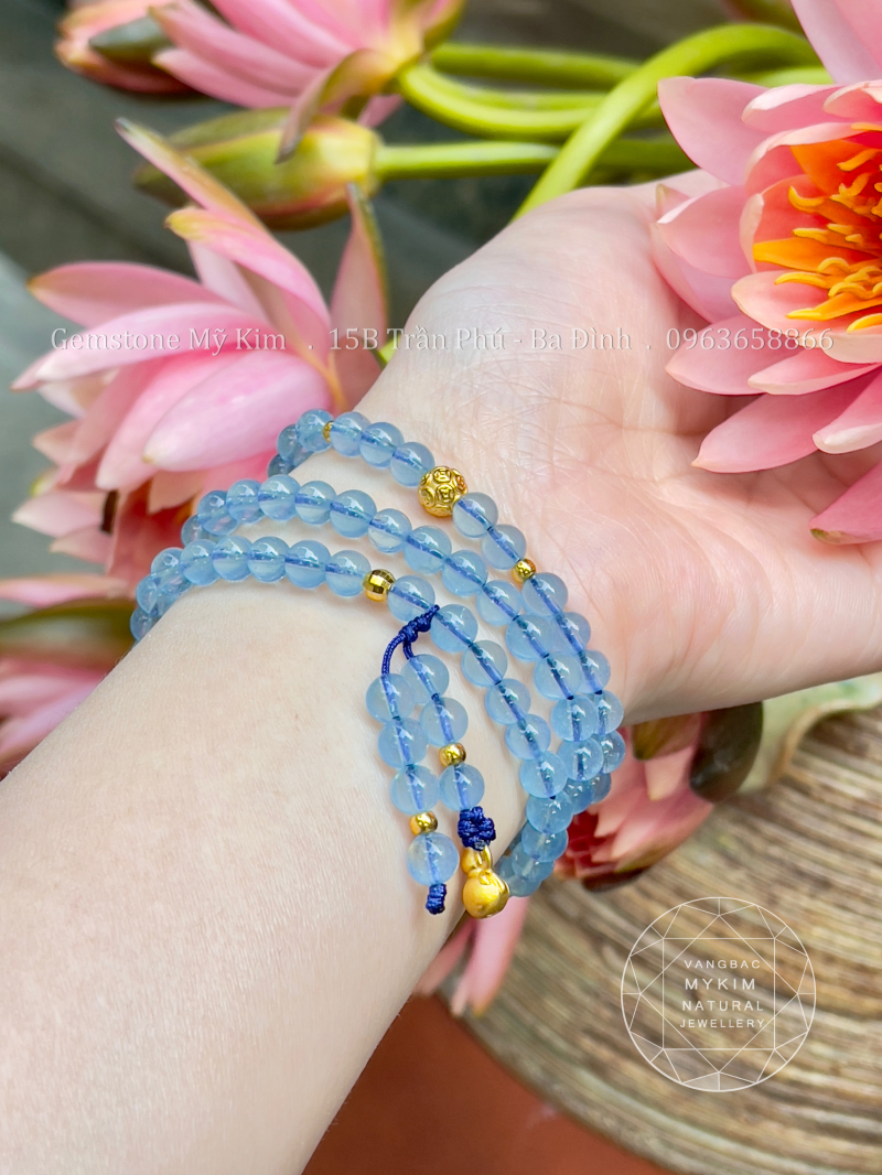 Chuỗi Vòng Đá Aquamarine VIP - Charm Vàng 