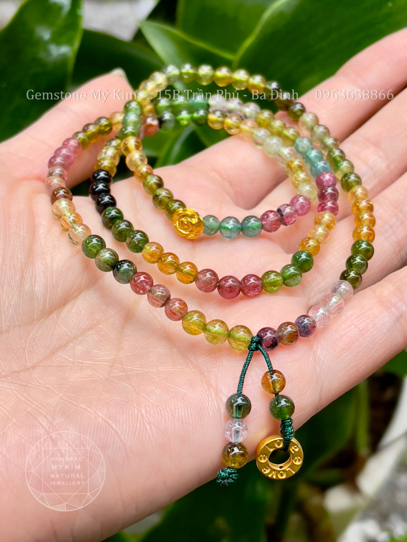 Vòng Tourmaline Đa Sắc - Charm Vàng  Love