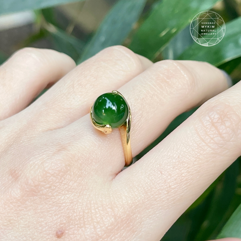 Nhẫn Ngọc Bích Nephrite •  Vàng 10k • Trang Sức Phong Thủy Tài Lộc & Bình An
