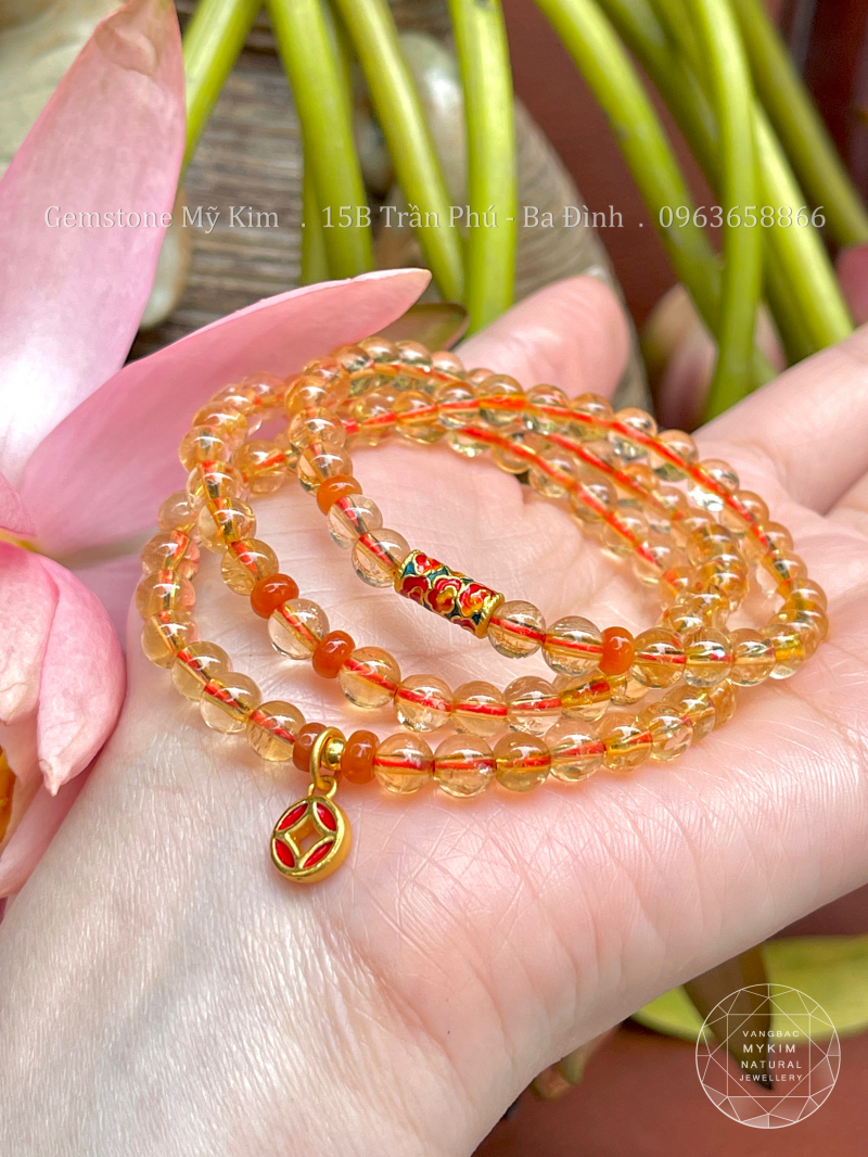 Chuỗi Vòng Đá Thạch Anh Citrine VIP - Charm Vàng 