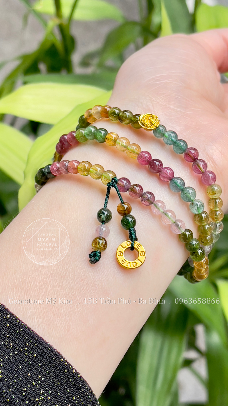 Vòng Tourmaline Đa Sắc - Charm Vàng  Love