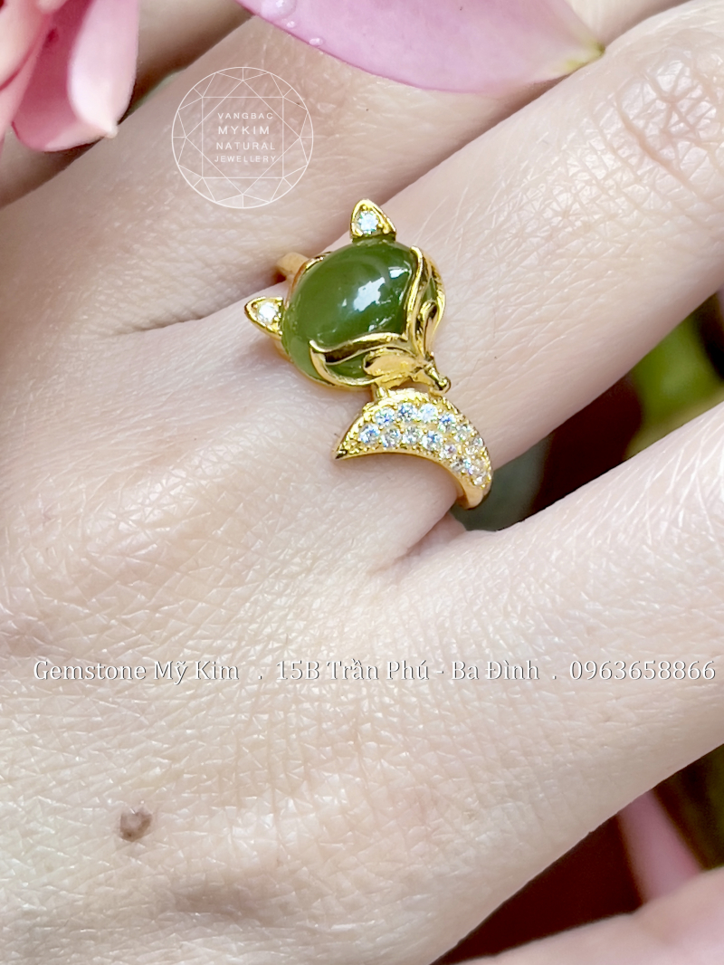 Nhẫn Ngọc Bích Hồ Ly • Vàng 10k • Trang Sức Phong Thủy Tài Lộc, Tình Duyên