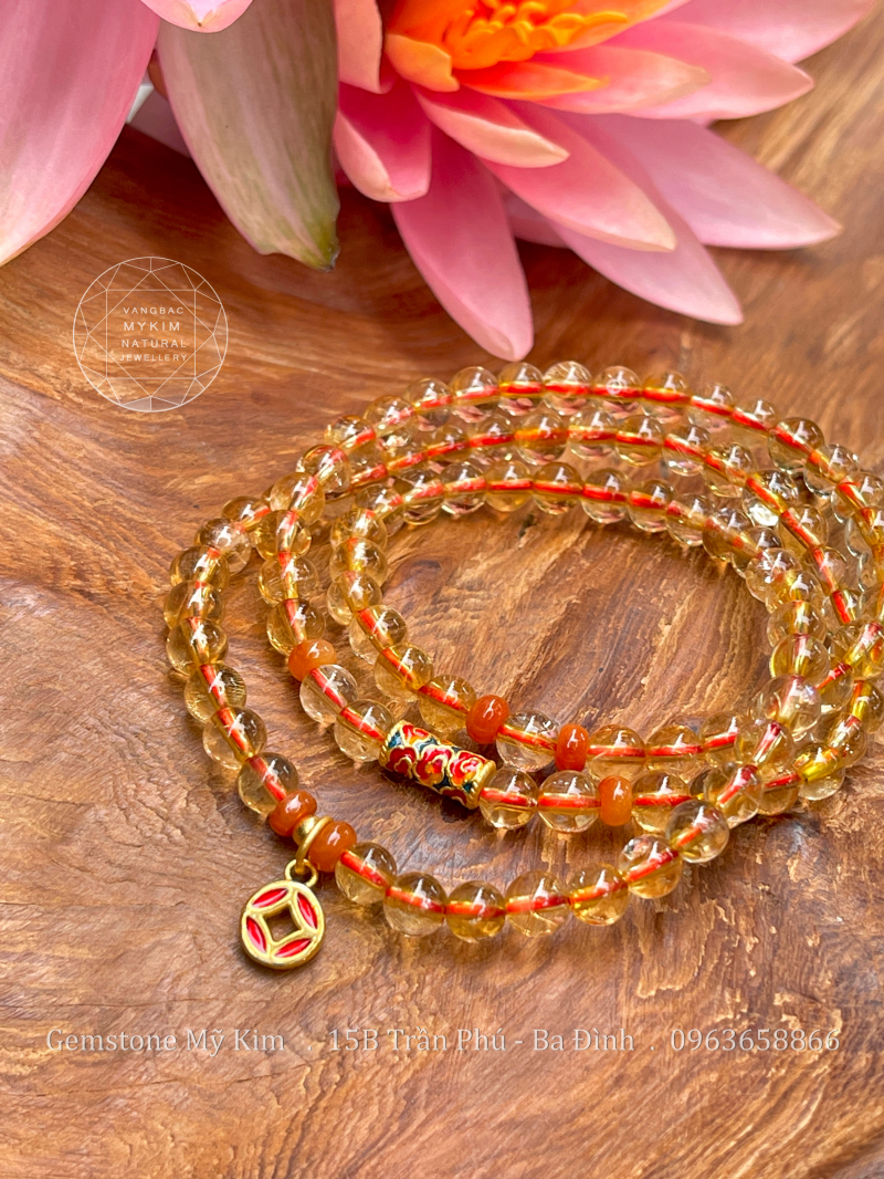Chuỗi Vòng Đá Thạch Anh Citrine VIP - Charm Vàng 
