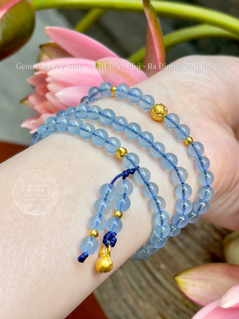 Chuỗi Vòng Đá Aquamarine VIP - Charm Vàng 