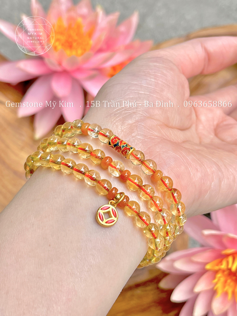 Chuỗi Vòng Đá Thạch Anh Citrine VIP - Charm Vàng 