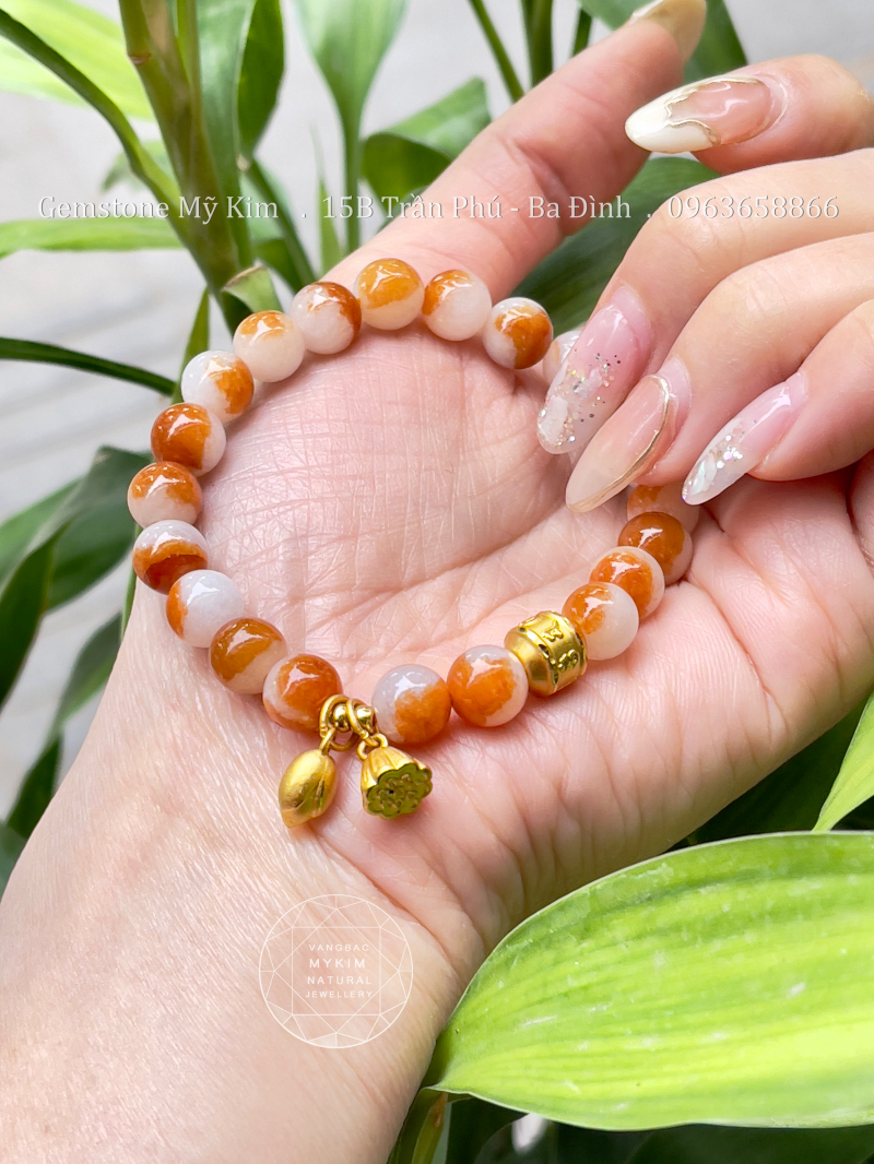 Vòng Ngọc Phỉ Thúy - Jadeite Uyên Ương VIP - Charm Vàng Sen - Ummani