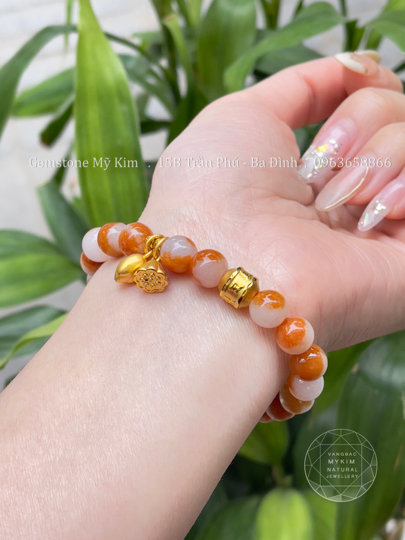💛 Vòng Ngọc Phỉ Thúy Uyên Ương – Jadeite VIP | Charm Vàng Sen & Ummani