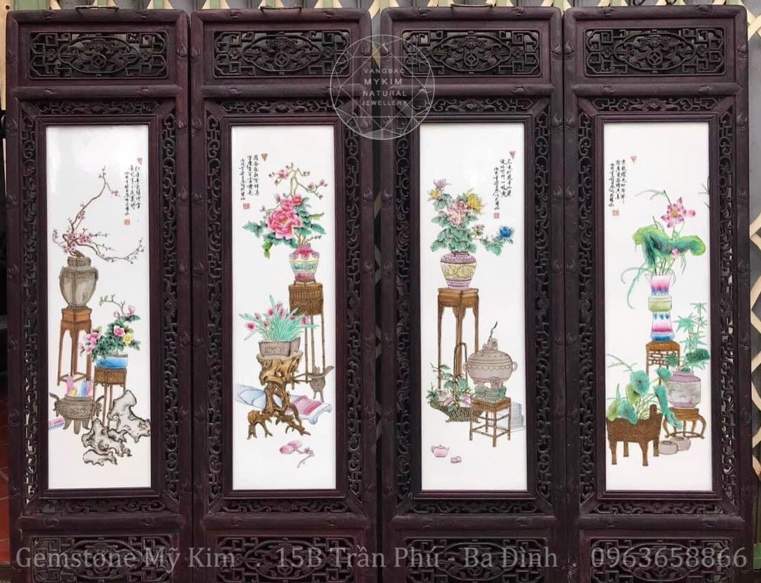 Bộ Tranh Sứ - Gỗ Điêu Khắc