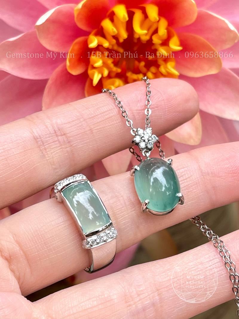 Mặt Dây Băng Xanh Ngọc Phỉ Thúy - Jadeite VIP - Vàng Trắng 14k - 18k