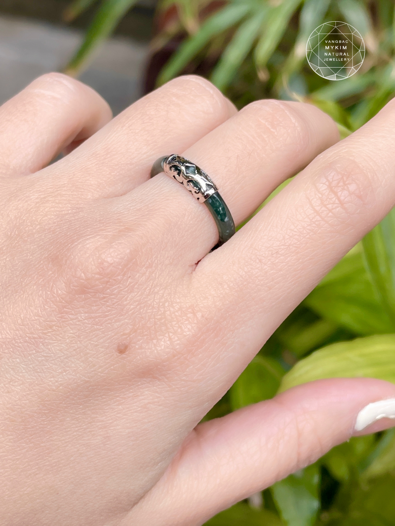 Nhẫn Lam Ngọc Phỉ Thúy Jadeite - Vàng Trắng 10k - 14k