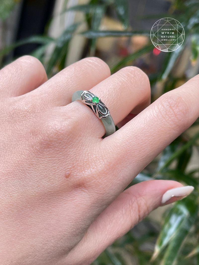 🔹Nhẫn Lam Ngọc Phỉ Thúy – Jadeite VIP – Bọc Vàng Trắng 10k/14k | Tối Giản & Sang Trọng