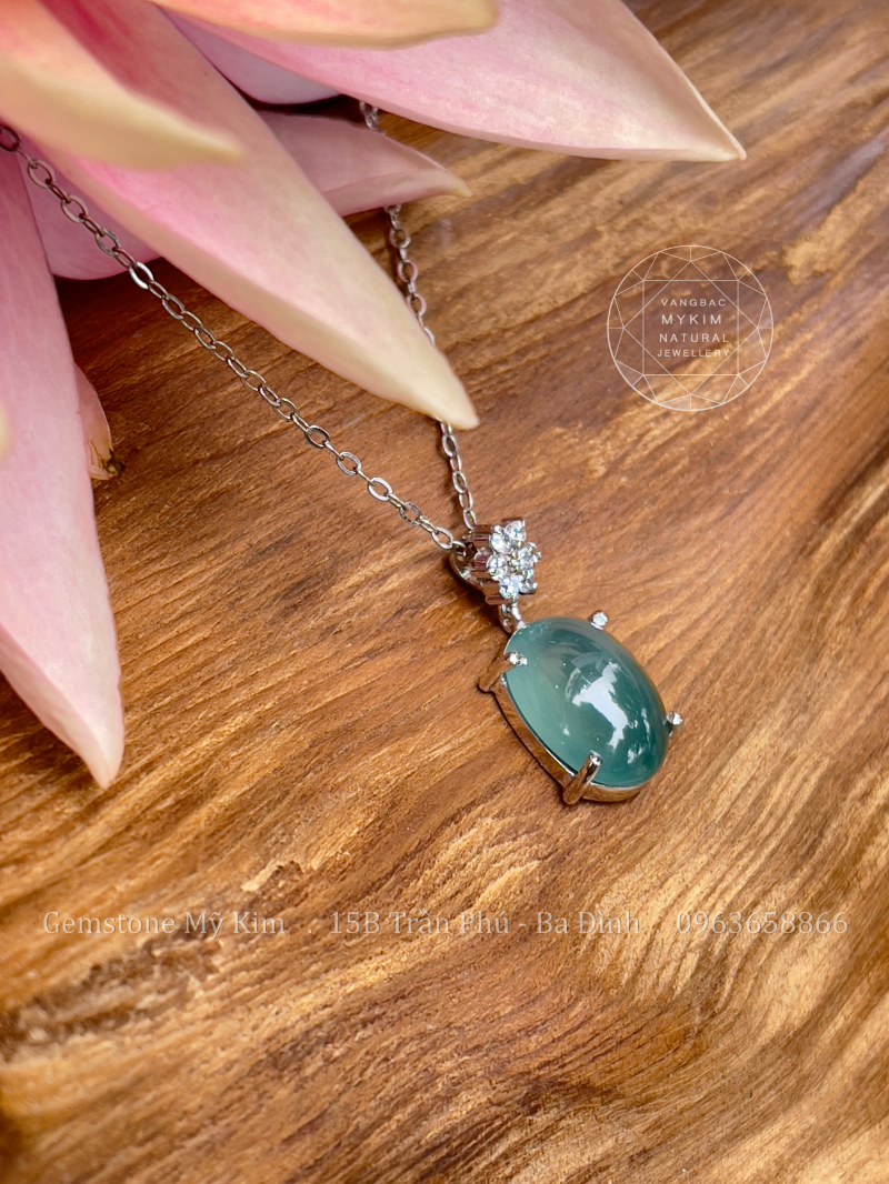 🌿 Mặt Dây Ngọc Phỉ Thúy Băng Xanh – Giọt Ngọc Tĩnh Tâm | Vàng Trắng 10k | 14k | 18k
