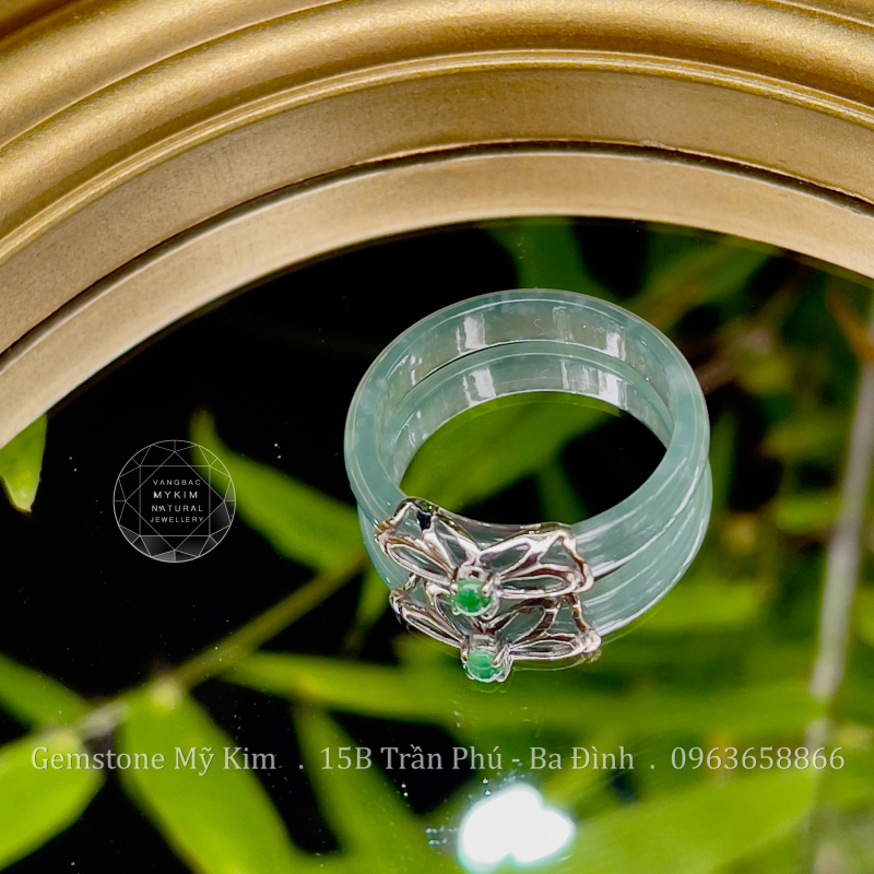 🔹Nhẫn Lam Ngọc Phỉ Thúy – Jadeite VIP – Bọc Vàng Trắng 10k/14k | Tối Giản & Sang Trọng