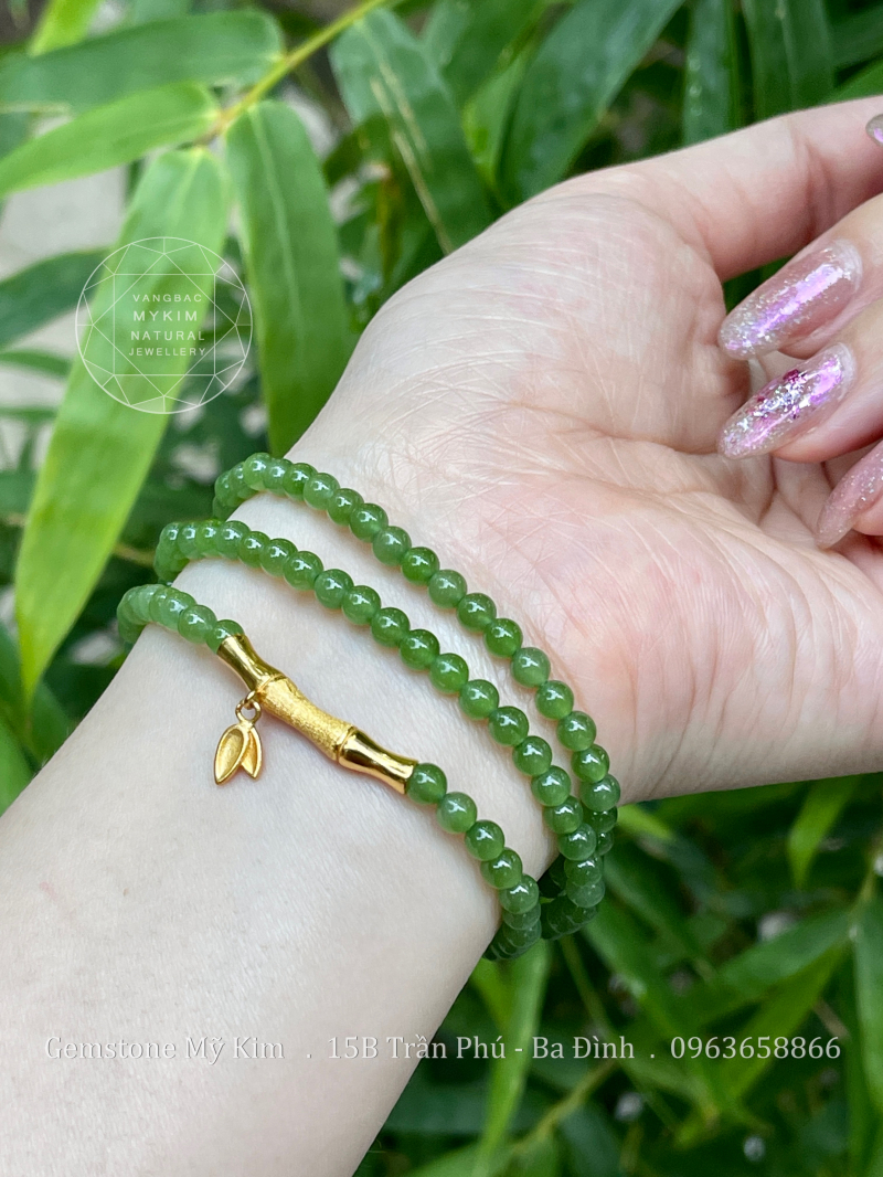 Vòng Ngọc Bích Nephrite VIP • ✨ Charm Trúc Bạc Si Vàng Cao Cấp • Trang Sức Phong Thủy Tài Lộc, Bình An