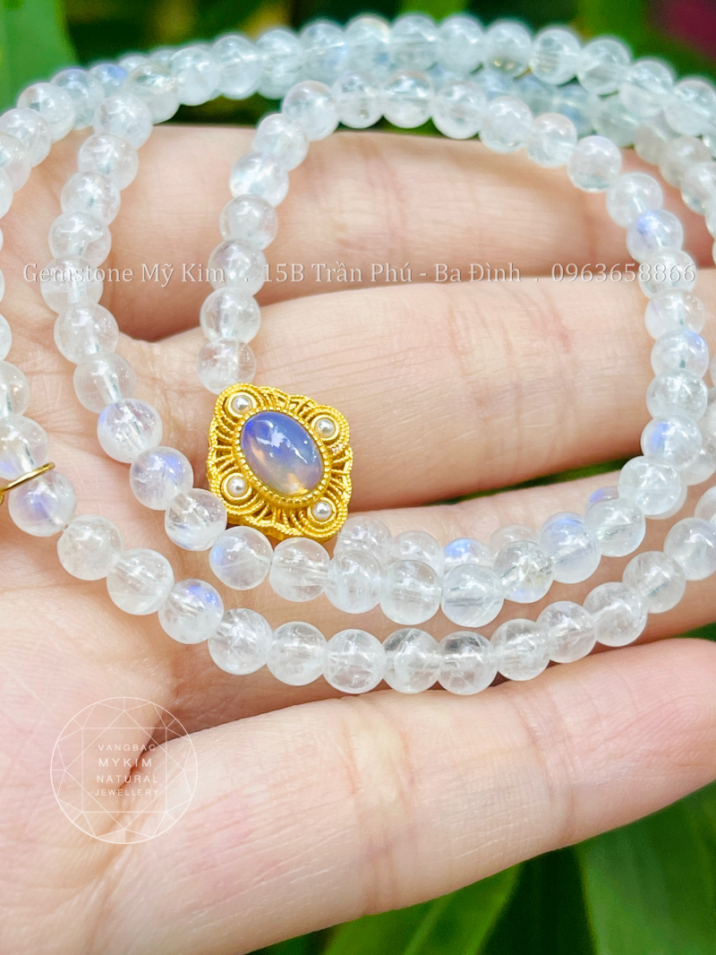 Chuỗi Vòng Đá Mặt Trăng Vip - Charm Opal đính trai Bạc si vàng cao cấp