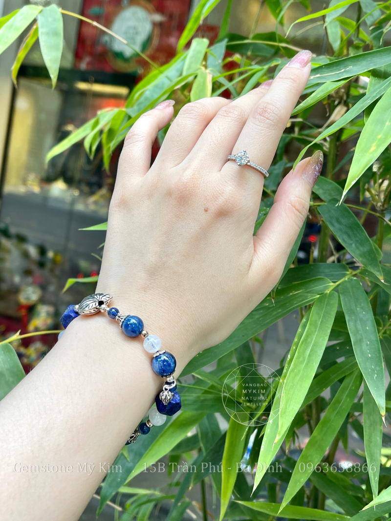 Vòng Đá Mặt Trăng mix Lapis - Kyanit - Bạc 925 cao cấp