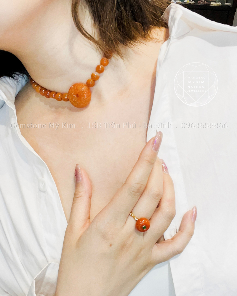 Dây Chuyền Ngọc Phỉ Thúy Uyên Ương - Jadeite VIP - Charm Hoa Mai điêu khắc