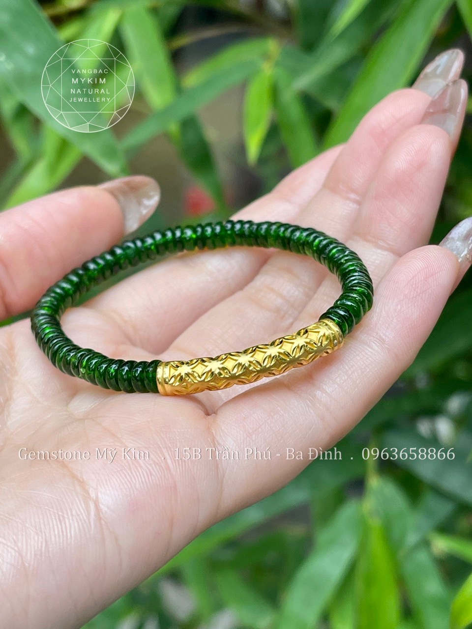 💚 Vòng Tay Diopside VIP – Kết Đá Dẹt Mỏng Mix Charm Kim Tiền Vàng | Thịnh Vượng & Cân Bằng Nội Tâm