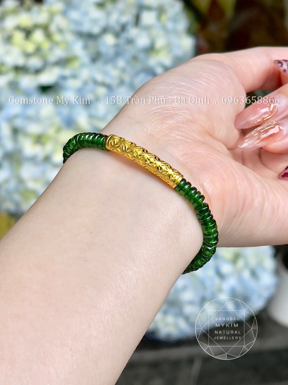 💚 Vòng Tay Diopside VIP – Kết Đá Dẹt Mỏng Mix Charm Kim Tiền Vàng | Thịnh Vượng & Cân Bằng Nội Tâm