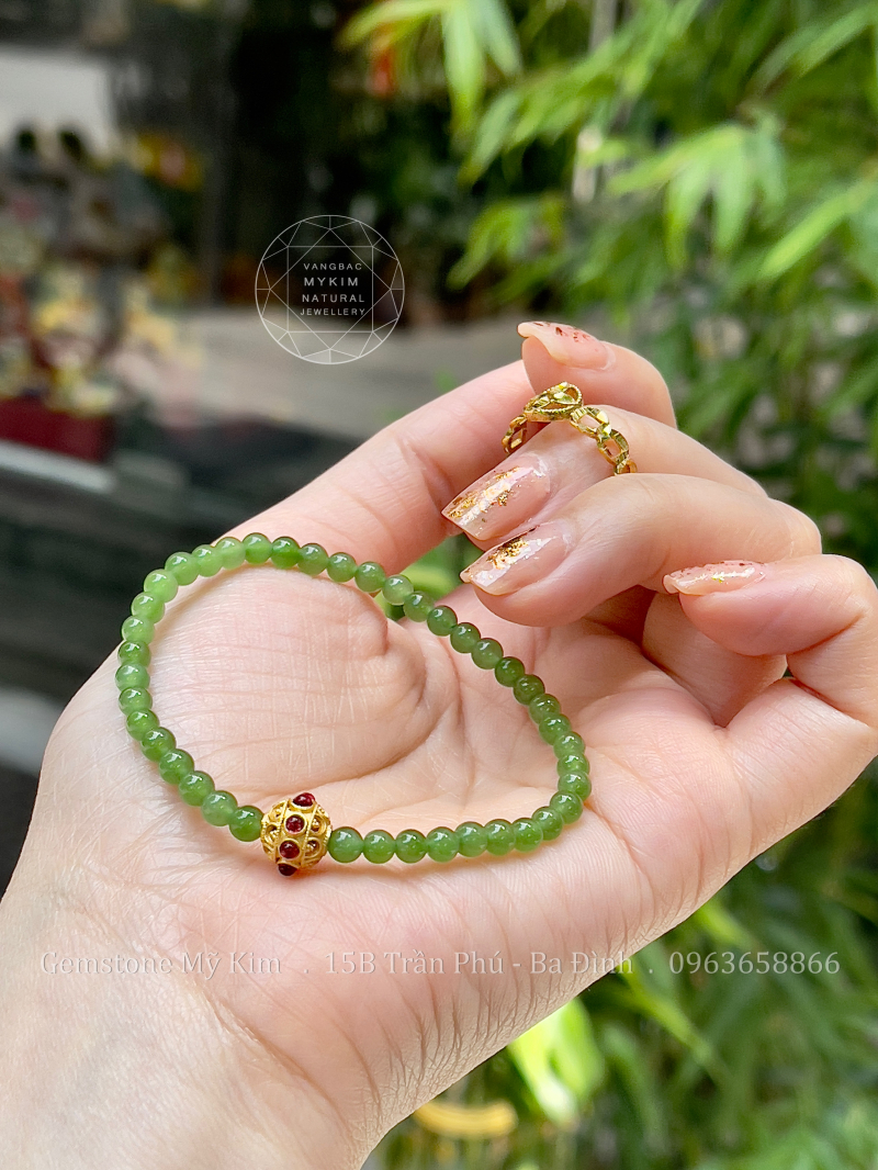 Vòng Ngọc Bích Nephrite • ✨ Charm Bi Bạc Si Vàng • Trang Sức Phong Thủy Tài Lộc, Bình An