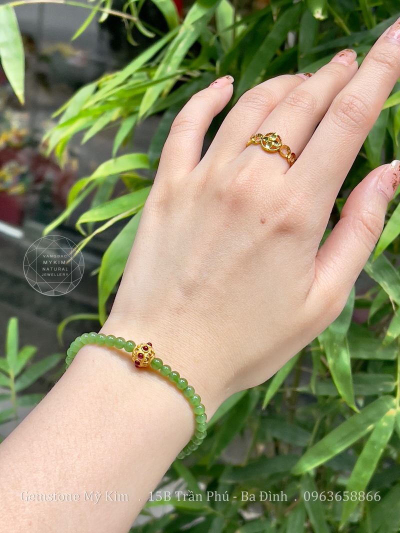 Vòng Ngọc Bích Nephrite • ✨ Charm Bi Bạc Si Vàng • Trang Sức Phong Thủy Tài Lộc, Bình An