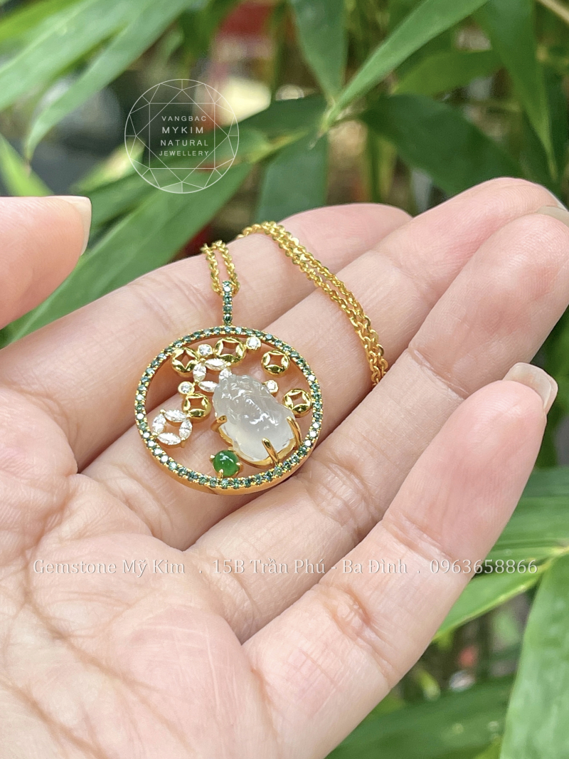 Mặt Dây Tỳ Hưu Thiên Lộc đính Moissanite - Ngọc Phỉ Thúy Jadeite VIP - Vàng 14k