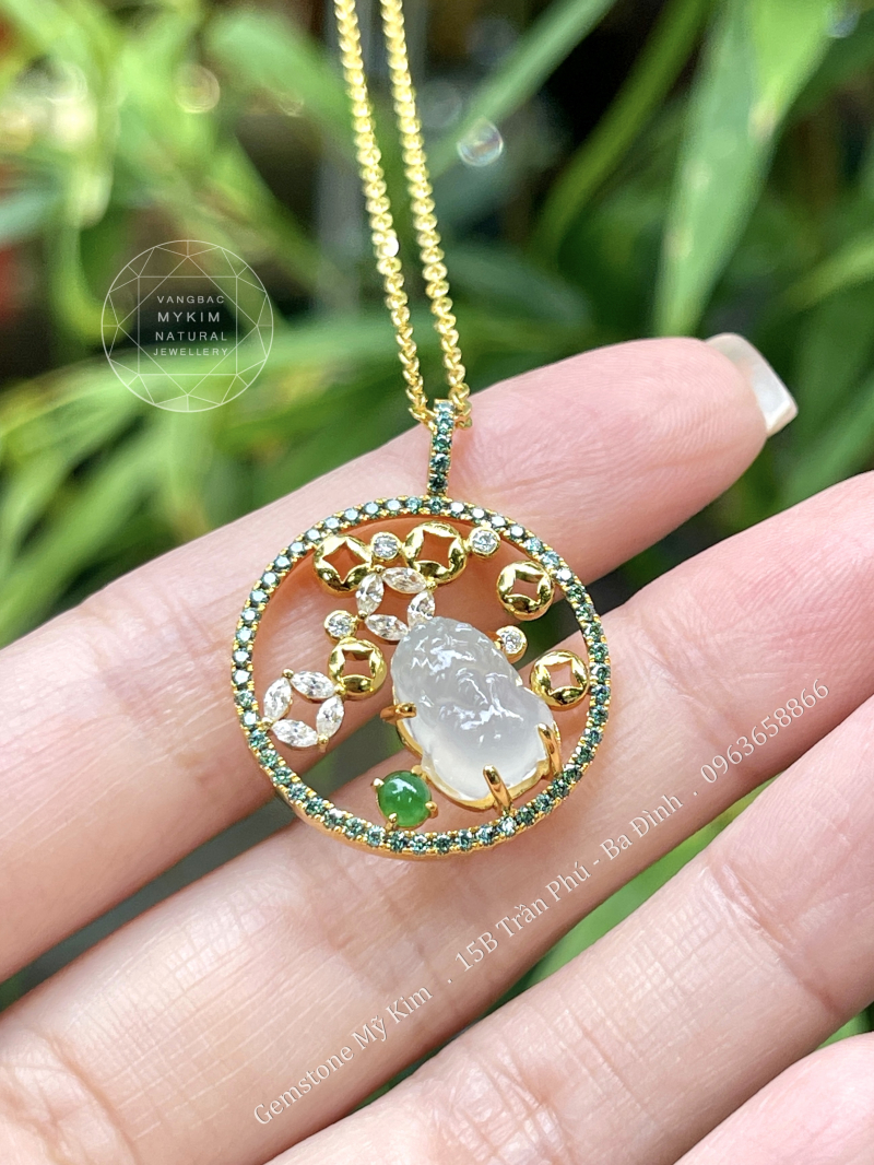 🐉 Mặt Dây Tỳ Hưu Thiên Lộc – Ngọc Phỉ Thúy Jadeite VIP – Đính Moissanite – Khung Vàng 14k | Tài Lộc & Thịnh Vượng