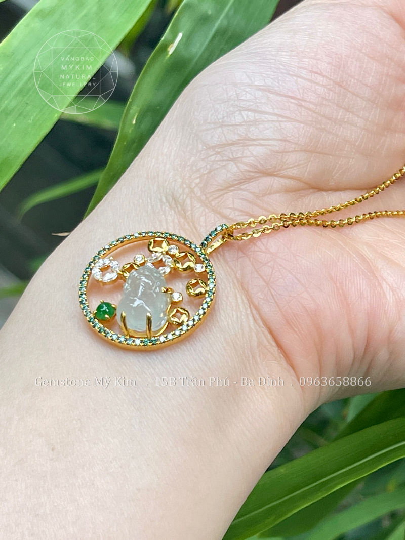 Mặt Dây Tỳ Hưu Thiên Lộc đính Moissanite - Ngọc Phỉ Thúy Jadeite VIP - Vàng 14k