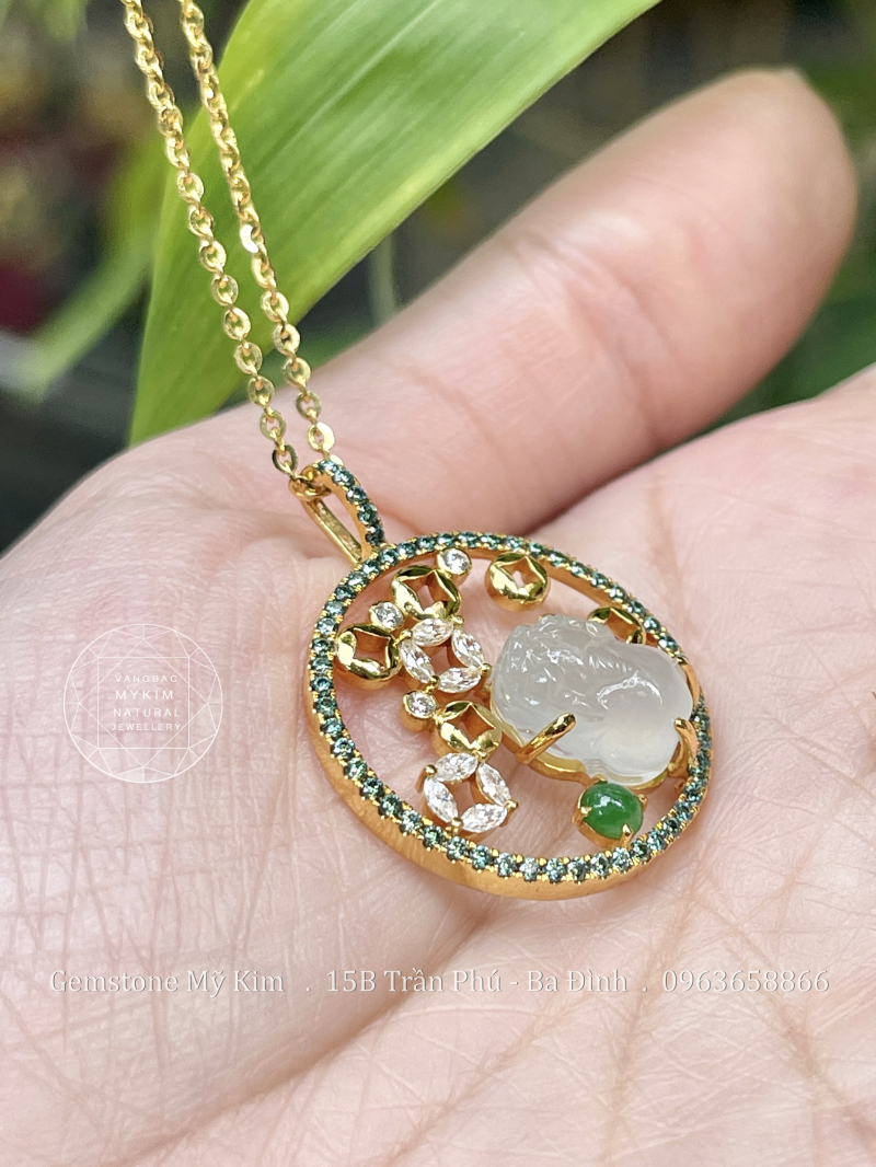 Mặt Dây Tỳ Hưu Thiên Lộc đính Moissanite - Ngọc Phỉ Thúy Jadeite VIP - Vàng 14k