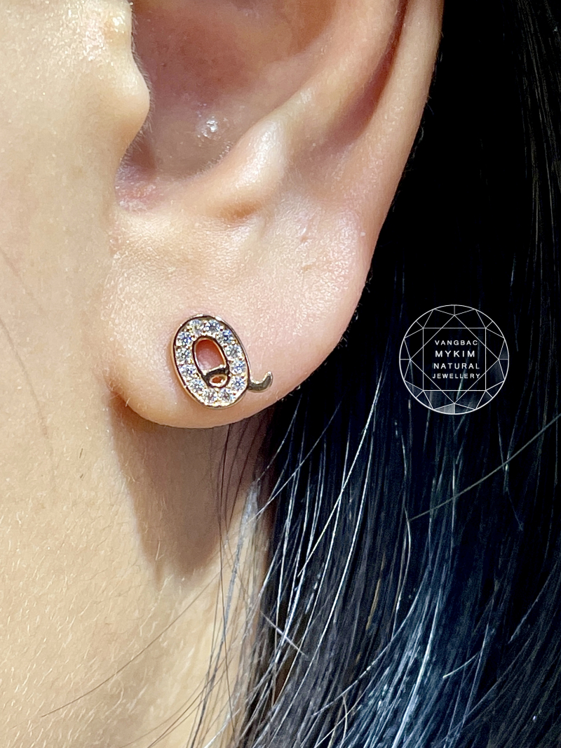 Bông Tai Chữ Vàng Hồng 14k - Size 8x6mm