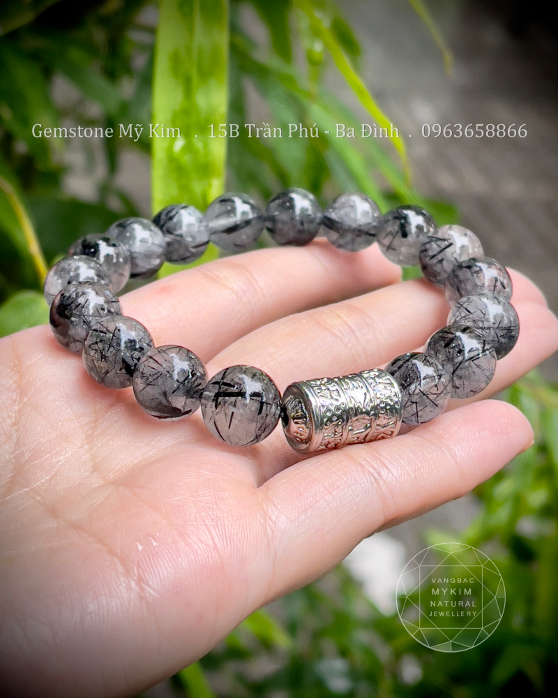 🖤 Vòng Thạch Anh Tóc Đen – Size To 12mm Cho Nam | Charm Ummani Bạc Si Vàng Trắng