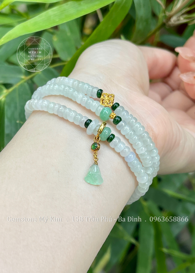 💚 Vòng Băng Ngọc Phỉ Thúy – Jadeite VIP –  Charm Đài Sen