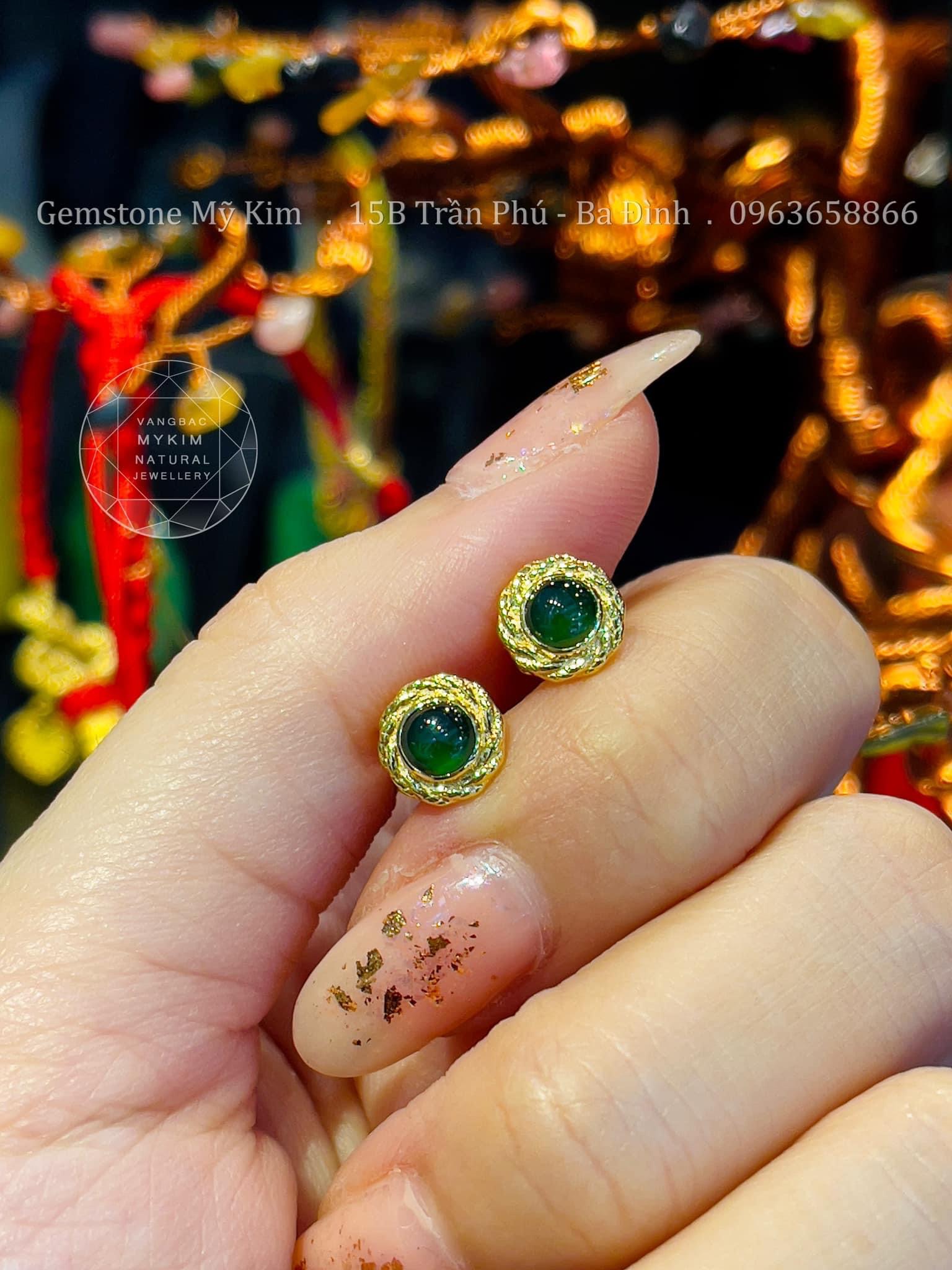 Bông Tai đính Ngọc Phỉ Thúy - Jadeite Đế Vương - Vàng 18k