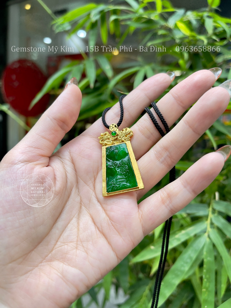 🐉 Mặt Dây Long Phụng – Ngọc Phỉ Thúy Jadeite VIP – Bọc Vàng 14K