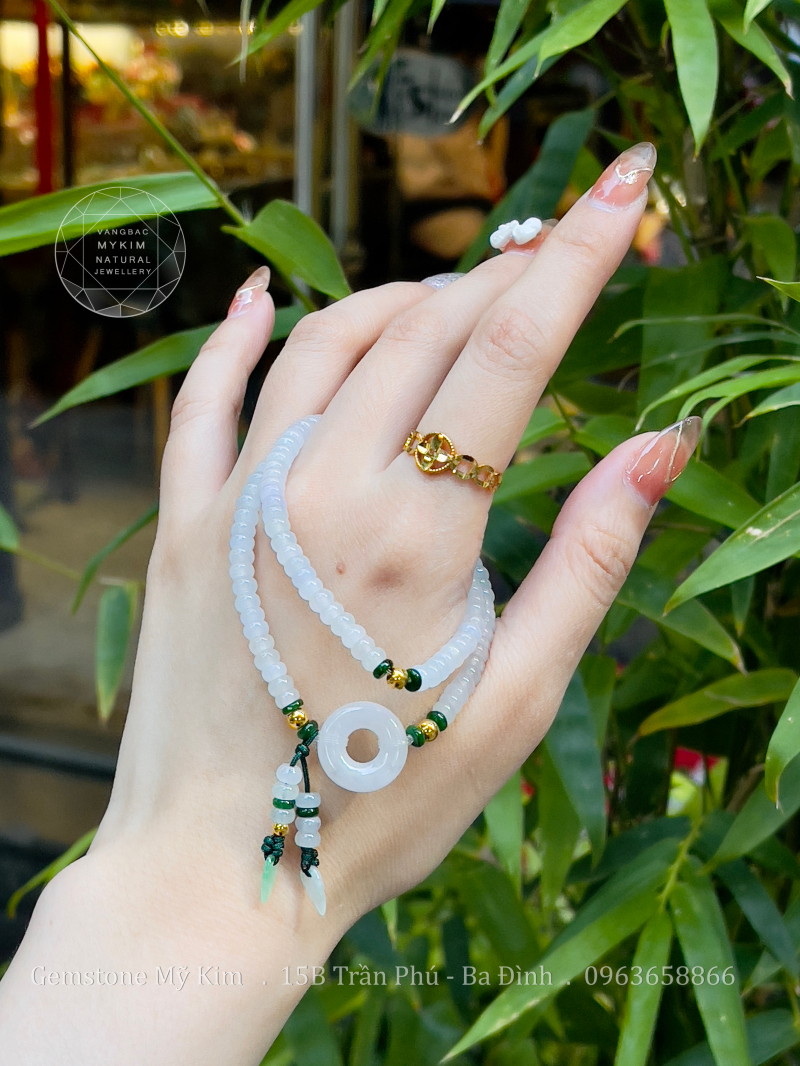 Set Vòng Ngọc Phỉ Thúy Đồng Điếu Băng Trắng - Mix Vàng 