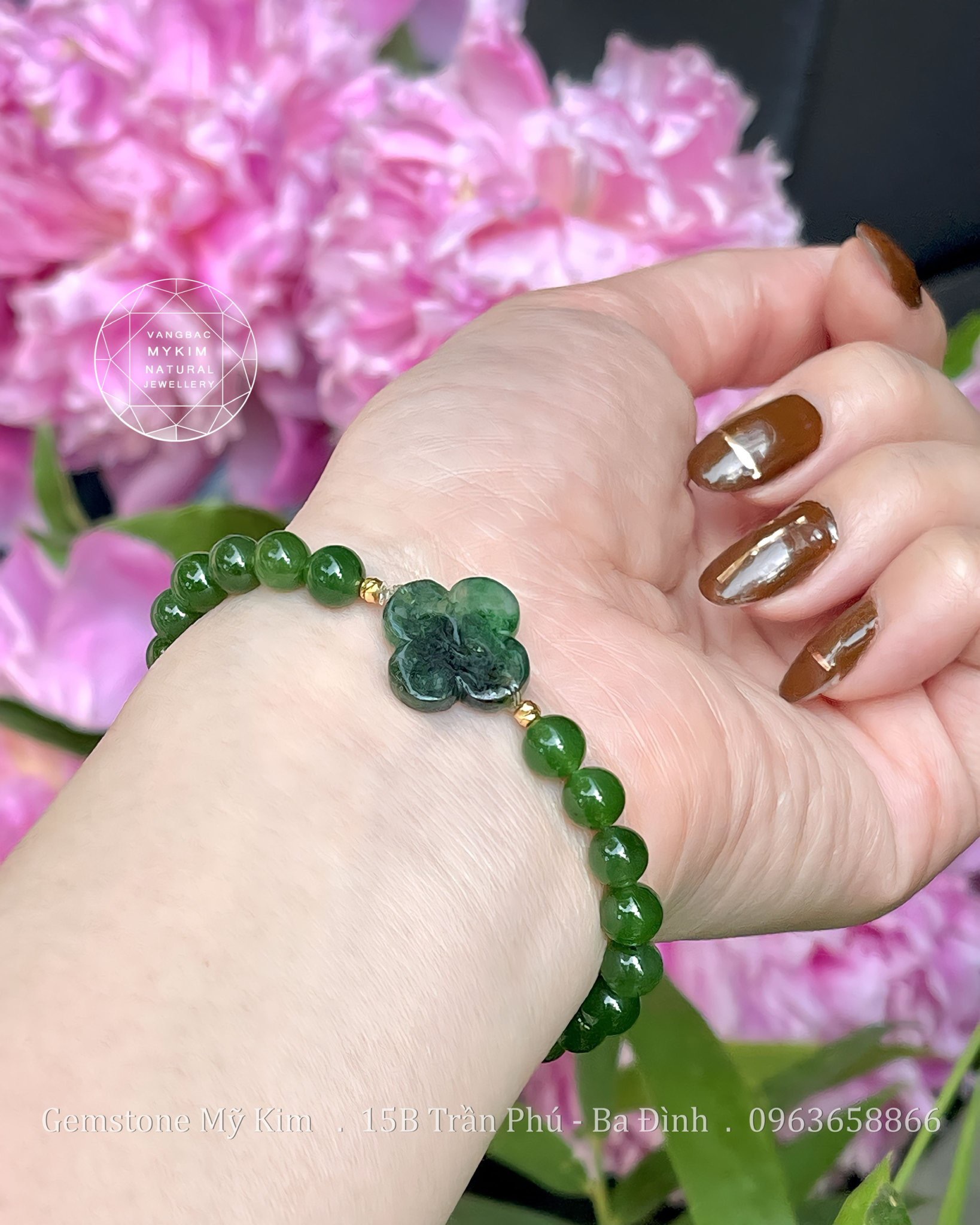 💎 Vòng Ngọc Bích Nephrite 4mm Mix Cỏ Bốn Lá Jadeite • ✨ Vàng 10k • Trang Sức Phong Thủy Tài Lộc, Bình An